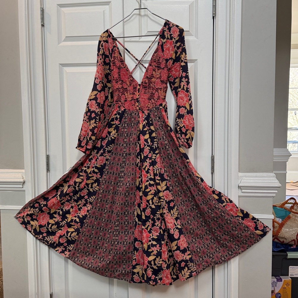 Free People A New Way Maxi Dress Navy Combo Medium - Picture 4 of 9